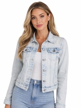 KanCan Trucker Jean Jacket Women Size L Stone Acid Wash Pockets Denim KC2007L